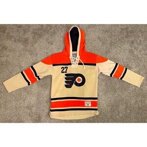 Old Time Hockey Ron Hextall Philadelphia Flyers Lace-Up Hoodie NHL Size M
